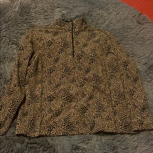 Lands End Leopard Print Quarter-Zip Pullover